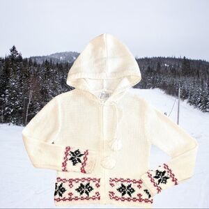 Vintage Warm Zip Cardigan Sweater Hoodie Embellished Trim Design White  Sz L